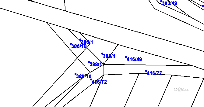 Parcela st. 388/1 v KÚ Ledce u Židlochovic, Katastrální mapa