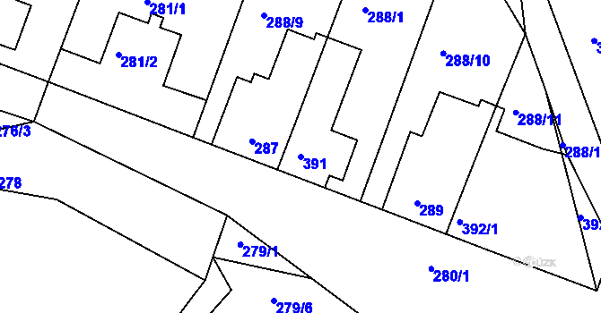 Parcela st. 391 v KÚ Ledce u Židlochovic, Katastrální mapa