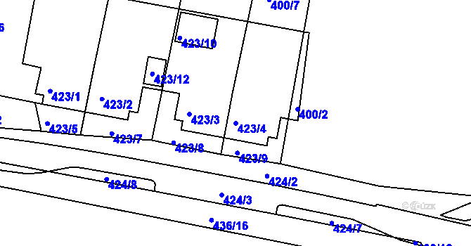 Parcela st. 423/4 v KÚ Ledce u Židlochovic, Katastrální mapa