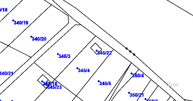 Parcela st. 345/22 v KÚ Ledce u Židlochovic, Katastrální mapa