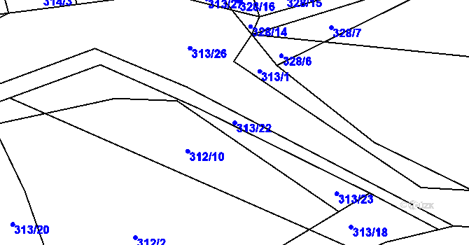 Parcela st. 313/22 v KÚ Ledce u Židlochovic, Katastrální mapa