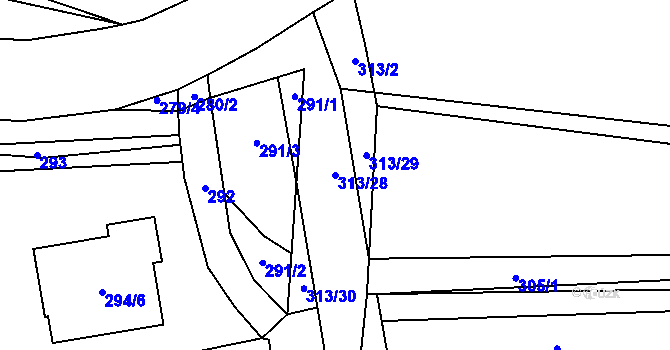 Parcela st. 313/28 v KÚ Ledce u Židlochovic, Katastrální mapa
