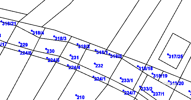 Parcela st. 318/1 v KÚ Ledce u Židlochovic, Katastrální mapa