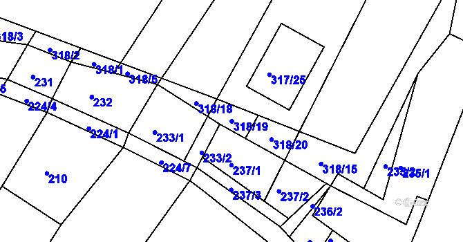 Parcela st. 318/19 v KÚ Ledce u Židlochovic, Katastrální mapa