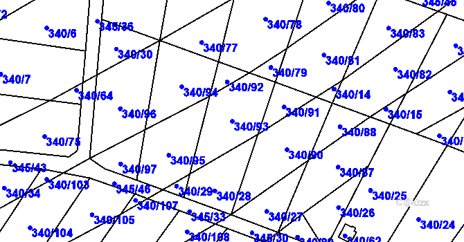 Parcela st. 340/93 v KÚ Ledce u Židlochovic, Katastrální mapa