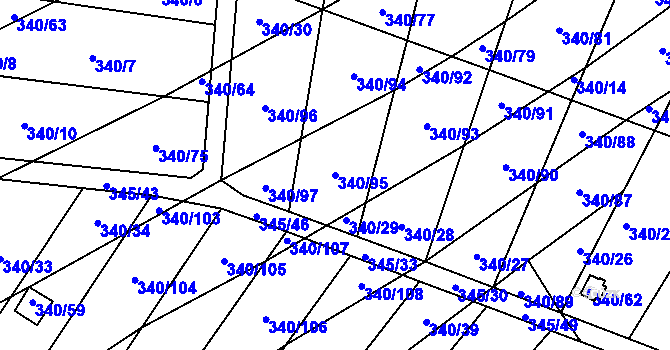 Parcela st. 340/95 v KÚ Ledce u Židlochovic, Katastrální mapa