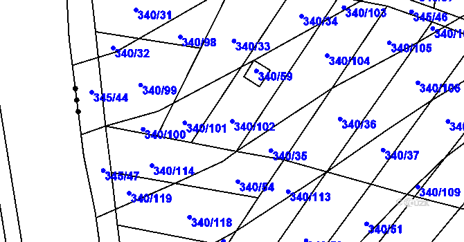 Parcela st. 340/102 v KÚ Ledce u Židlochovic, Katastrální mapa