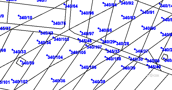 Parcela st. 340/107 v KÚ Ledce u Židlochovic, Katastrální mapa
