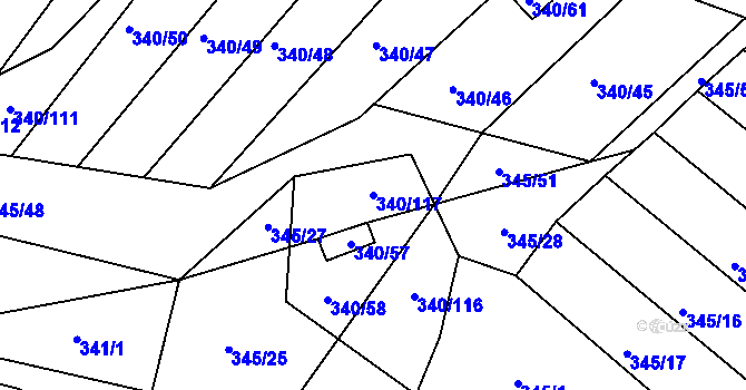 Parcela st. 340/117 v KÚ Ledce u Židlochovic, Katastrální mapa