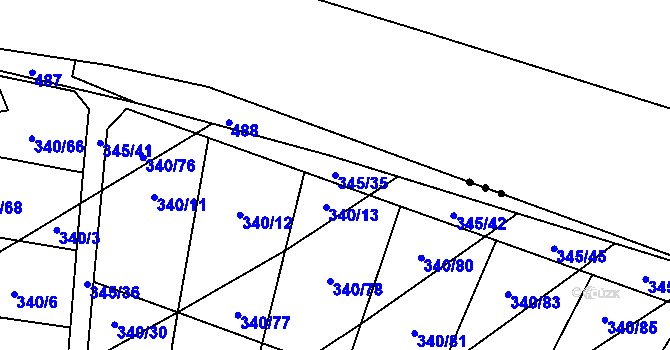 Parcela st. 345/35 v KÚ Ledce u Židlochovic, Katastrální mapa
