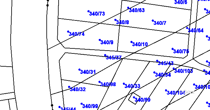 Parcela st. 345/37 v KÚ Ledce u Židlochovic, Katastrální mapa