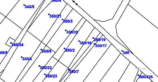Parcela st. 350/18 v KÚ Ledce u Židlochovic, Katastrální mapa