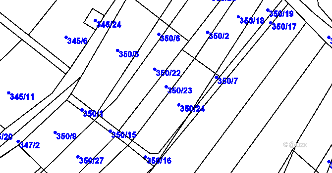 Parcela st. 350/23 v KÚ Ledce u Židlochovic, Katastrální mapa