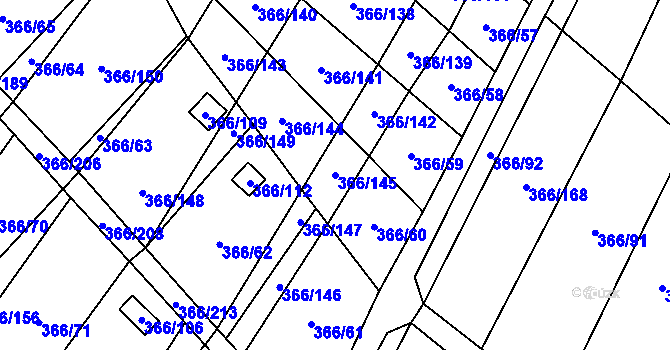 Parcela st. 366/145 v KÚ Ledce u Židlochovic, Katastrální mapa