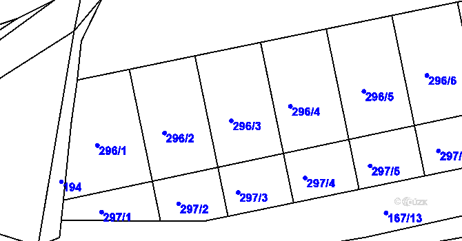 Parcela st. 296/3 v KÚ Ledce u Židlochovic, Katastrální mapa