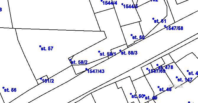 Parcela st. 58/1 v KÚ Ledčice, Katastrální mapa
