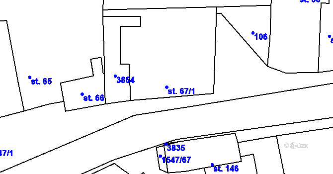 Parcela st. 67/1 v KÚ Ledčice, Katastrální mapa