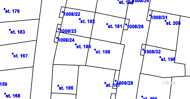 Parcela st. 188 v KÚ Ledčice, Katastrální mapa