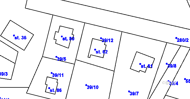 Parcela st. 62 v KÚ Ledec, Katastrální mapa