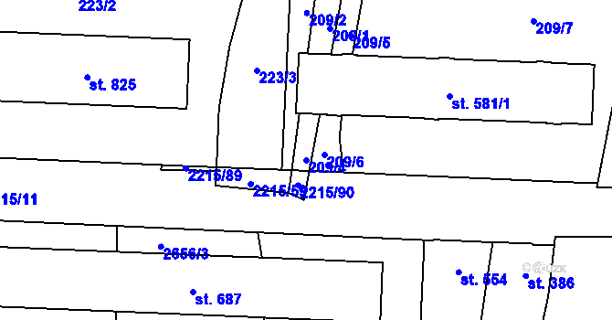 Parcela st. 209/4 v KÚ Ledeč nad Sázavou, Katastrální mapa