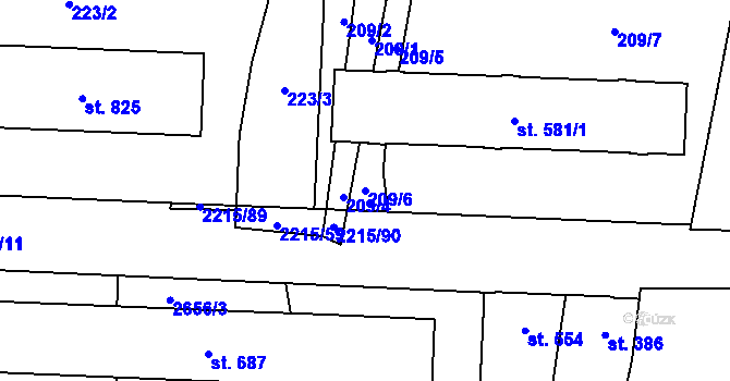 Parcela st. 209/6 v KÚ Ledeč nad Sázavou, Katastrální mapa