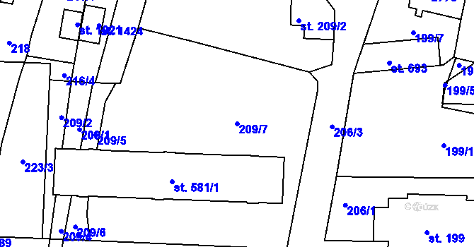 Parcela st. 209/7 v KÚ Ledeč nad Sázavou, Katastrální mapa