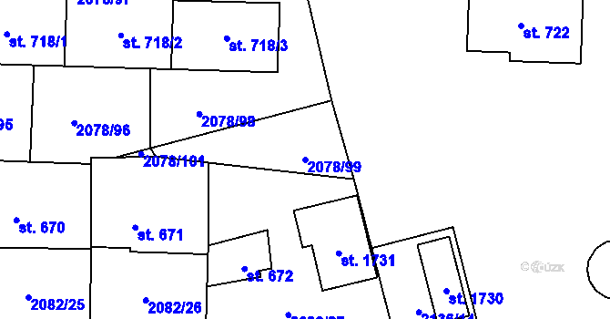 Parcela st. 2078/99 v KÚ Ledeč nad Sázavou, Katastrální mapa