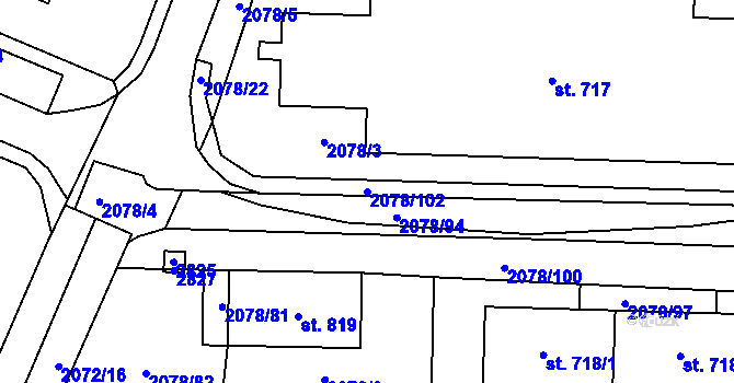 Parcela st. 2078/102 v KÚ Ledeč nad Sázavou, Katastrální mapa