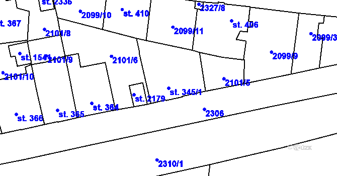 Parcela st. 345/1 v KÚ Ledeč nad Sázavou, Katastrální mapa