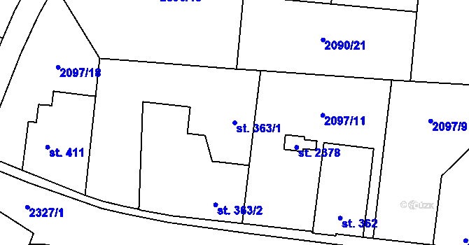 Parcela st. 363/1 v KÚ Ledeč nad Sázavou, Katastrální mapa