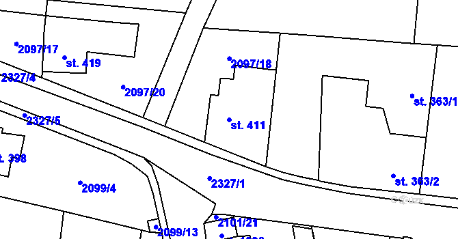 Parcela st. 411 v KÚ Ledeč nad Sázavou, Katastrální mapa