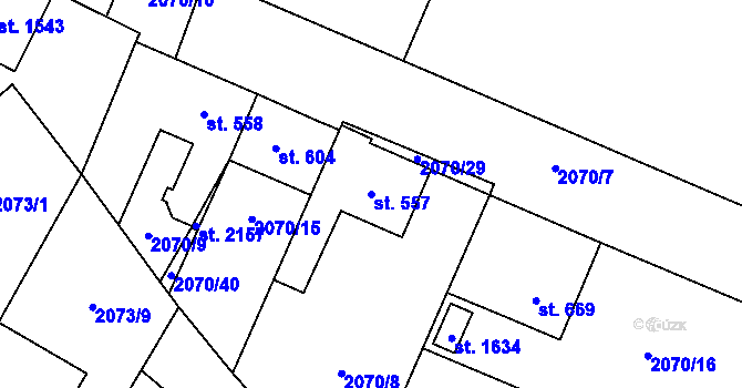 Parcela st. 557 v KÚ Ledeč nad Sázavou, Katastrální mapa