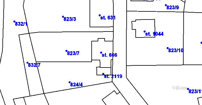 Parcela st. 666 v KÚ Ledeč nad Sázavou, Katastrální mapa