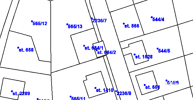 Parcela st. 684/2 v KÚ Ledeč nad Sázavou, Katastrální mapa