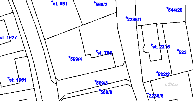 Parcela st. 706 v KÚ Ledeč nad Sázavou, Katastrální mapa