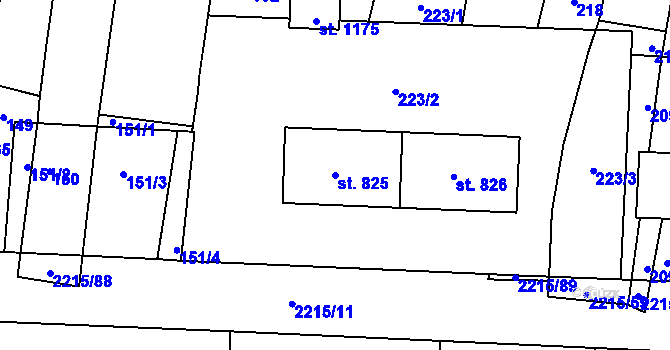 Parcela st. 825 v KÚ Ledeč nad Sázavou, Katastrální mapa