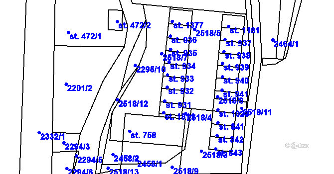Parcela st. 932 v KÚ Ledeč nad Sázavou, Katastrální mapa