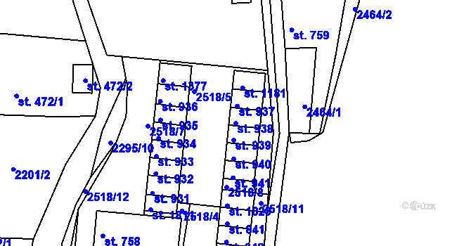 Parcela st. 938 v KÚ Ledeč nad Sázavou, Katastrální mapa