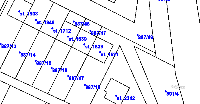 Parcela st. 1621 v KÚ Ledeč nad Sázavou, Katastrální mapa