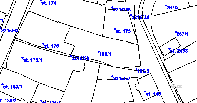 Parcela st. 185/1 v KÚ Ledeč nad Sázavou, Katastrální mapa