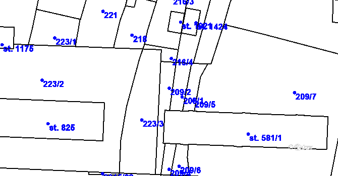 Parcela st. 209/2 v KÚ Ledeč nad Sázavou, Katastrální mapa