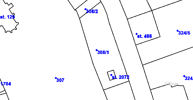 Parcela st. 308/1 v KÚ Ledeč nad Sázavou, Katastrální mapa