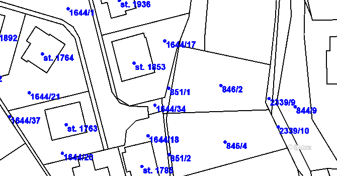 Parcela st. 851/1 v KÚ Ledeč nad Sázavou, Katastrální mapa