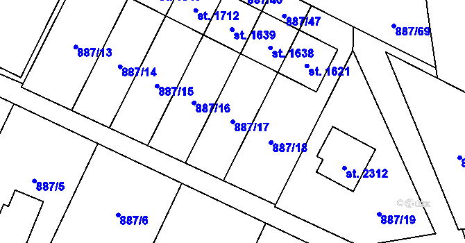 Parcela st. 887/17 v KÚ Ledeč nad Sázavou, Katastrální mapa