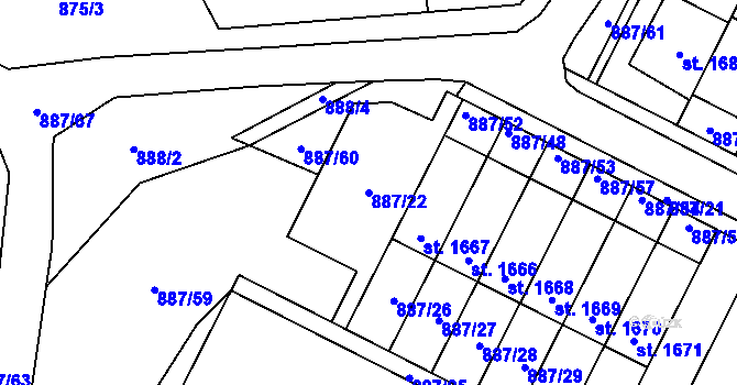 Parcela st. 887/22 v KÚ Ledeč nad Sázavou, Katastrální mapa