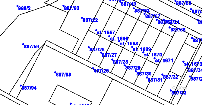 Parcela st. 887/27 v KÚ Ledeč nad Sázavou, Katastrální mapa