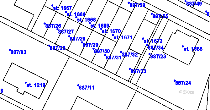Parcela st. 887/31 v KÚ Ledeč nad Sázavou, Katastrální mapa