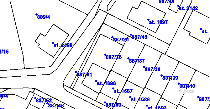 Parcela st. 887/36 v KÚ Ledeč nad Sázavou, Katastrální mapa