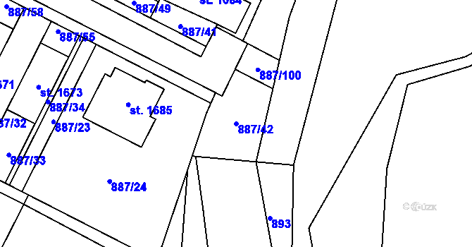 Parcela st. 887/42 v KÚ Ledeč nad Sázavou, Katastrální mapa