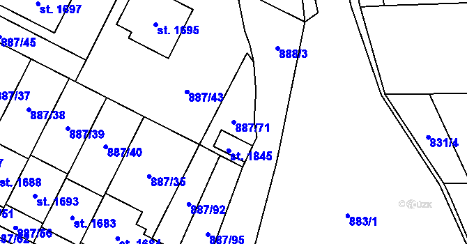 Parcela st. 887/71 v KÚ Ledeč nad Sázavou, Katastrální mapa